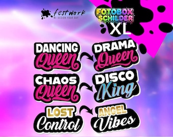 Photo Booth Props XL Dancing Queen Set – 3 Double-Sided Party Signs – Photo Booth Props for Disco, Wedding, Birthday – Designed in Austria