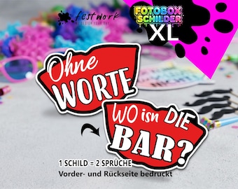 XL Photo Booth Props "Where's the Bar?" – Double-Sided Party Sign – Photo Booth Props for Weddings, Birthdays, and Events – Designed in Austria