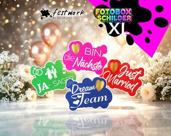 Photo Booth Props Just Married XL Set – Double-Sided Just Married Party Signs – Wedding Photo Booth Props – Designed in Austria