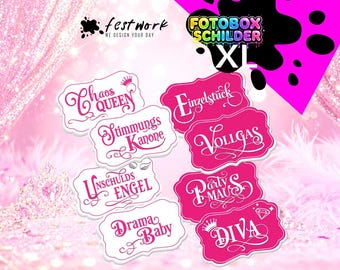 Photo Booth Props XL Pink Set – Double-Sided Party Signs – Photo Booth Props for Weddings, Stag/Hen Parties, and Birthdays – Designed in Austria