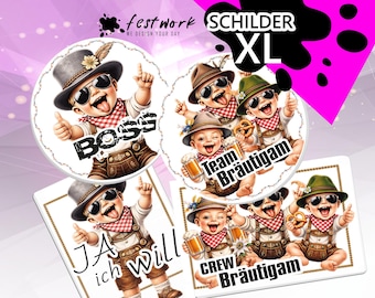 Photo Booth Props XL Team Groom Set – 6 Double-Sided Party Signs – Photo Booth Props Wedding Stag/Hen Party – Designed in Austria