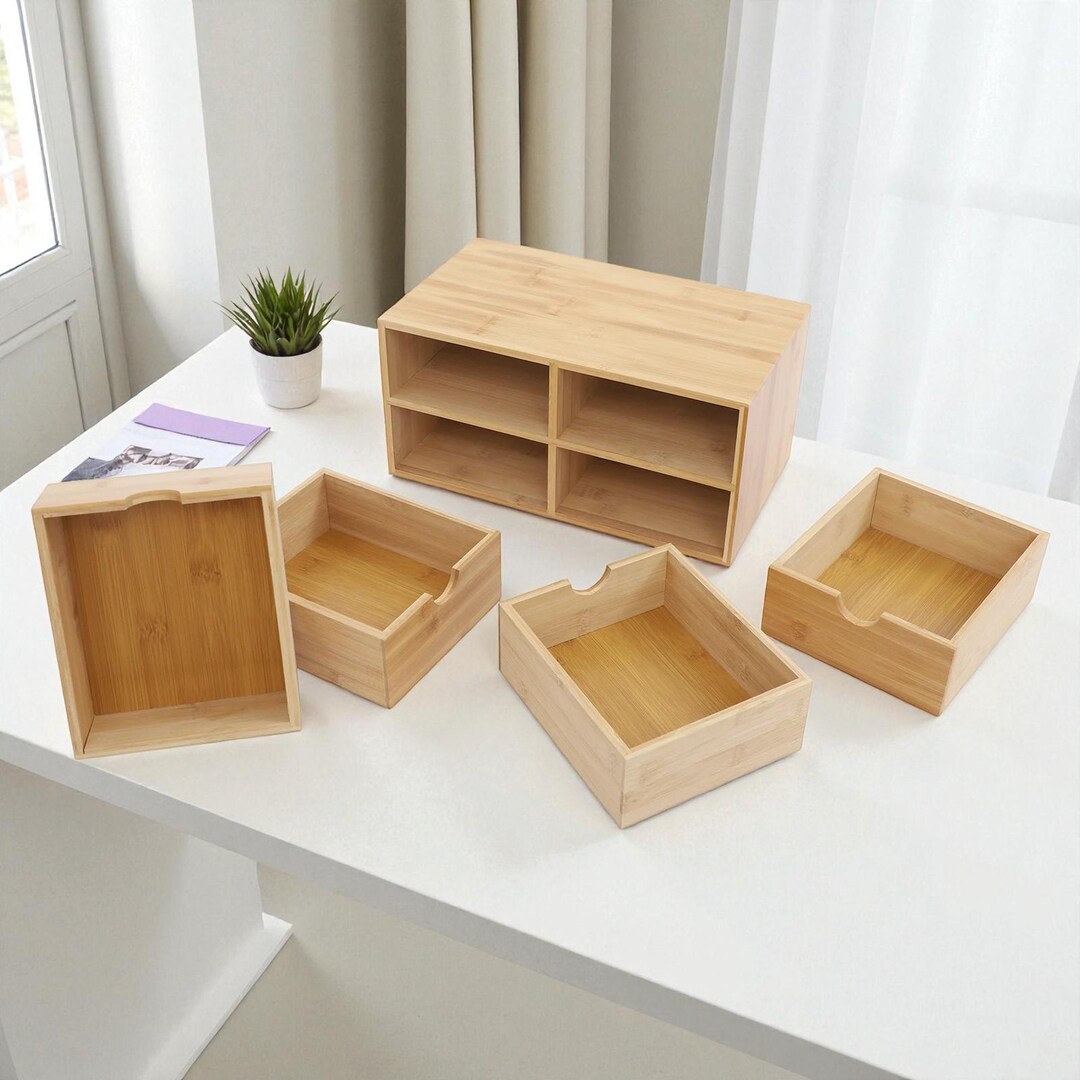 Bamboo 4-drawer Desktop Organizer – Wood Desk Storage for Stationery ...