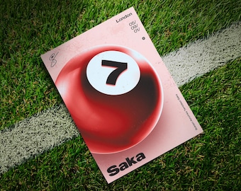 Bola 8 de Bukayo Saka / Arte mural de fútbol original / Impresión del Arsenal e Inglaterra