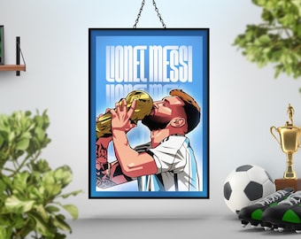 Lionel Messi Poster Print | 2022 World Cup Champion Football Wall Art | Original 'Glow' Design