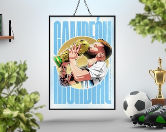 Lionel Messi Poster Print | 2022 World Cup Champion Football Wall Art | Original 'Golden' Design