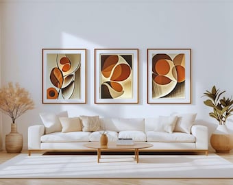 Juego de 3 láminas de arte abstracto, decoración escandinava beige (descarga digital)