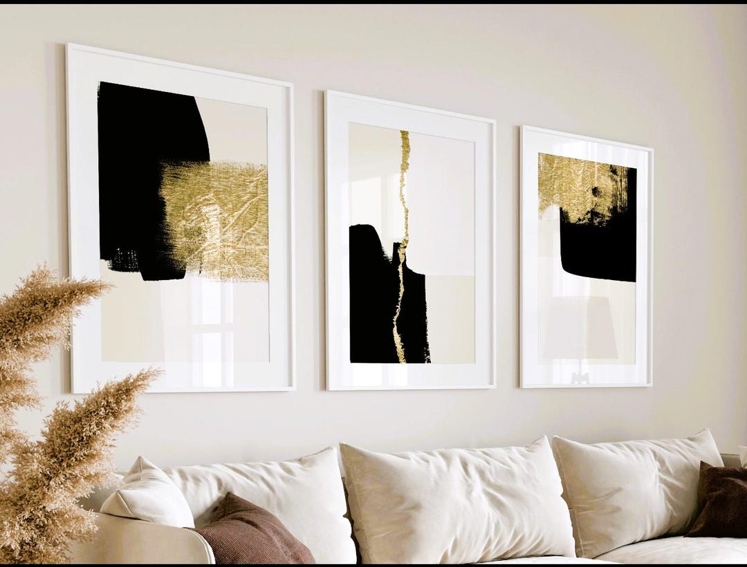 Black Gold Abstract Wall Art Set – Modern Minimalist Decor (digital ...