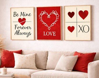Láminas de arte de pared para San Valentín, juego de 3, decoración de amor (descarga digital)