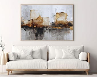 Arte mural abstracto moderno / Pintura texturizada en tonos beige, marrón y negro (descarga digital)