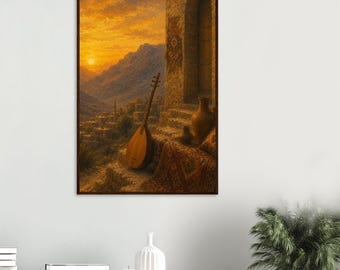 Poster tradizionale dello strumento musicale Saz / Arredamento rustico e accogliente in stile curdo per la casa