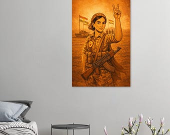 Poster di una combattente curda delle YPG / Stampa Giclée dai colori vivaci / Un regalo artistico che infonde forza e sicurezza