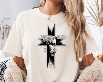 Mercancía de Jesús es el Rey para hombres y mujeres, El Camino, la Verdad y la Vida, Camiseta con versículo bíblico de Juan 14:6, Jesús, Camiseta cristiana con cruz.