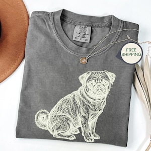 Abstract Dog Line Art Shirt | Minimalist Scribble Dog T-Shirt | Modern Sketch Animal Tee | Artsy Pug Lover Gift