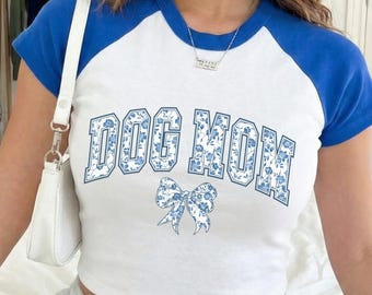 Camiseta para mamás perrunas, regalo para amantes de los perros, camiseta azul toile para amantes de las mascotas, camiseta corta raglán para bebé.