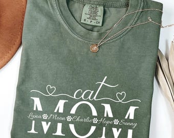 Camiseta personalizada para mamás de gatos, camiseta con nombre de mascota personalizado, regalo para mamás de gatos, regalo para amantes de los gatos, camiseta para mamás de gatos