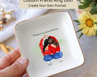 Bandeja para anillos personalizada para mejores amigas, bandeja para joyas con retrato personalizado, regalo para mejores amigas, recuerdo de amistad, bandeja para joyas, regalo para ella.