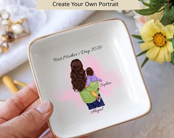 Bandeja para anillos personalizada, bandeja para joyas con retrato personalizado de mamá, regalo para madre e hijo, plato para baratijas, recuerdo para mamá primeriza, regalo para baby shower