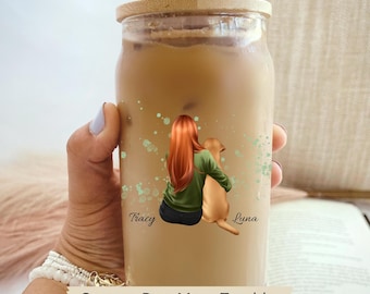 Vaso de cristal personalizado con diseño de perro, taza de café helado con retrato de mascota personalizado, regalo para amantes de los perros, vajilla con nombre personalizado, regalo estético