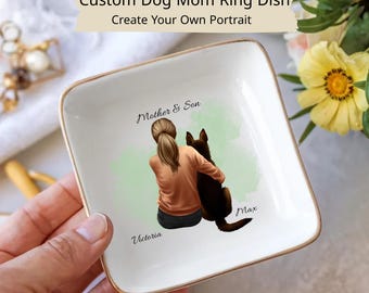 Plato para anillos personalizado con forma de perro, bandeja para joyas con retrato de mascota personalizado, regalo para amantes de los perros, plato para baratijas con nombre personalizado, regalo sentimental