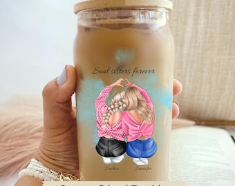 Vaso personalizado para mejores amigas, taza personalizada con retrato de BFF, regalo de amistad, regalo de vasos personalizados para ella.