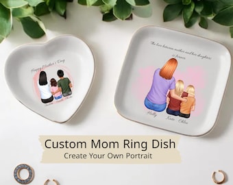 Bandeja para anillos personalizada para mamá, bandeja para joyas con retrato familiar personalizado, regalo para el Día de la Madre, bandeja para baratijas con nombres personalizados, regalo para mamá.