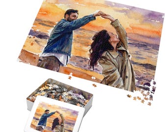 Rompecabezas fotográfico de acuarela personalizado: regalo de aniversario