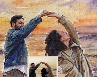 Rompecabezas personalizado de 110 a 1014 con retrato de acuarela, regalo para parejas y familias.