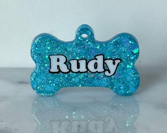 Placa de identificación para perros de resina brillante, identificación para mascotas, placa con nombre personalizada, placas de identificación personalizadas para mascotas, regalos para mamás de perros, regalos de Navidad
