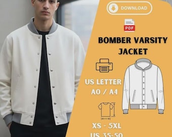 Patrón de costura en PDF para chaqueta bomber estilo universitario (descarga digital)