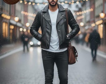 Herren Schwarz Leder Bikerjacke | Klassische Asymmetrische Motorradjacke | Gesteppte Schulter Streetwear