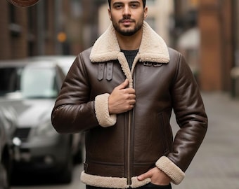 Blouson aviateur B3 pour homme marron en cuir effet vieilli – fait main