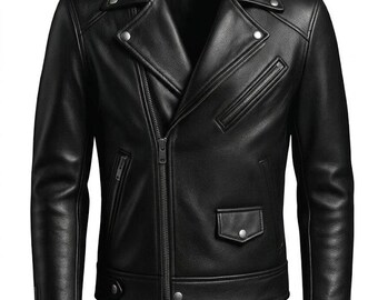Zwart leren bikerjack heren Moto Punk-ritsjas