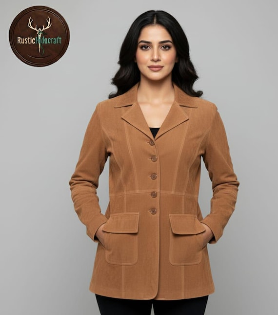Vrouwen Vintage Suede Lederen Blazer Jas Enkele Breasted Revers