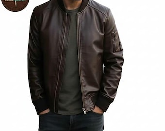 Jaqueta Bomber Masculina em Couro Legítimo Marrom