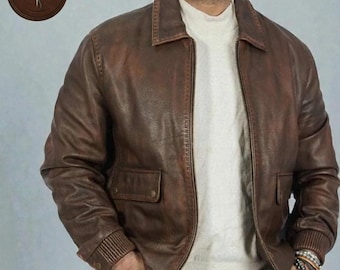 Jaqueta Bomber Masculina Vintage em Couro Marrom