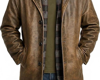 Jaqueta Aviador Masculina em Couro Marrom Envelhecido - Feita à Mão