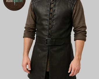 Armadura Medieval de Couro Preto - Gibão Acolchoado de Fantasia Masculino