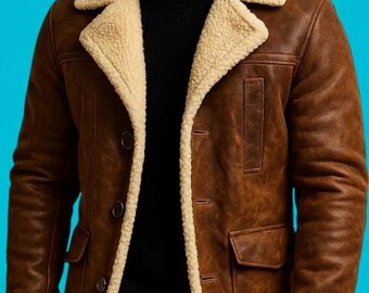 Jaqueta Bomber B3 Masculina Marrom com Efeito Envelhecido – Autêntica Jaqueta Aviador Rústica de Pele de Carneiro Hidecraft