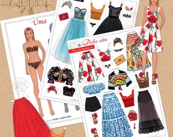 Italien inspirierte Paper Doll Uma & Outfit Kollektion (Digitale Dateien)