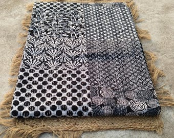 Ropa de cama Queen Kantha, edredón kantha estampado, colcha vintage, manta de patchwork.