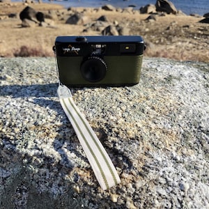 Handmade Olive Cream Stripe Camera Wrist Strap, Vintage Style, Film Digital Accessories