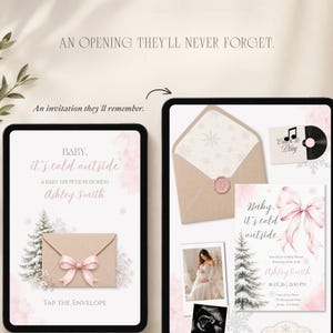 Winter Wonderland baby shower website with editable countdown timer.