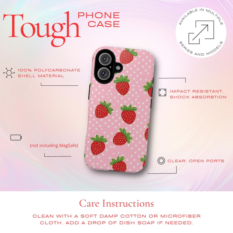 Strawberry Phone Case, polka dot print, Tough cover for iPhone & Samsung image 7