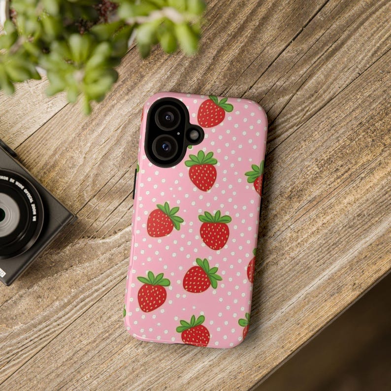 Strawberry Phone Case, polka dot print, Tough cover for iPhone & Samsung image 2