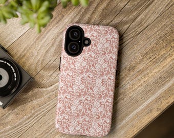 Pink phone case with vintage lace pattern for Iphone & Samsung