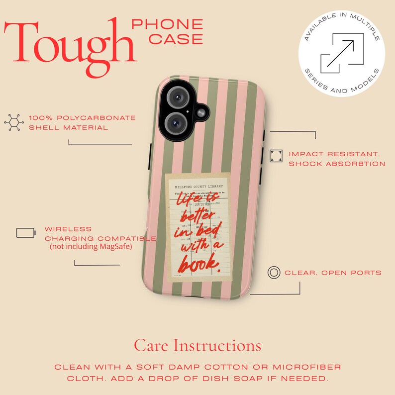 Book Phone Case pink Bookish Aesthetic iPhone & Samsung Gift for Book Lovers BookTok Fans Vintage Library image 6