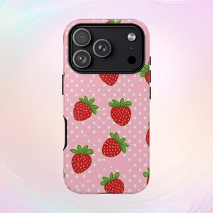 Strawberry Phone Case, polka dot print, Tough cover for iPhone & Samsung image 3