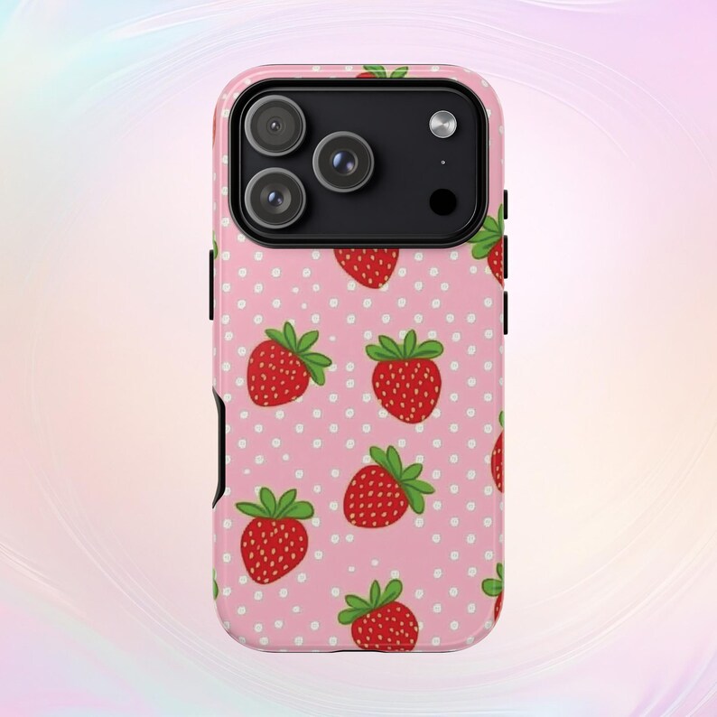 Strawberry Phone Case, polka dot print, Tough cover for iPhone & Samsung image 3