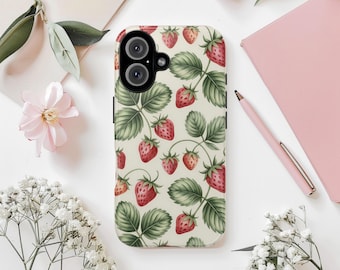 Strawberry phone case, vintage look, cover for Iphone & Samsung
