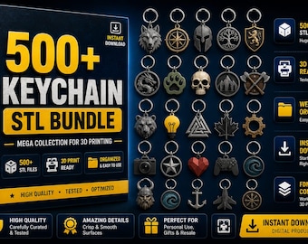 500+ Keychain STL Files Mega Bundle | 3D Printable FDM & Resin | Instant Download